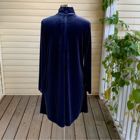 Lands End Velvet Turtleneck Dress Women’s L 14-16 Blue Pockets Long Sleeve - Picture 6 of 10